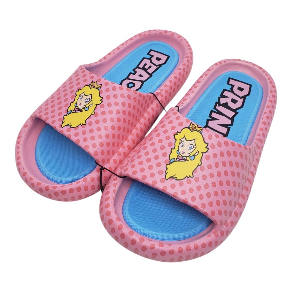 Princess Peach Puffy Slides Sandals Women's Super Mario Bros Nintendo Pink Blue